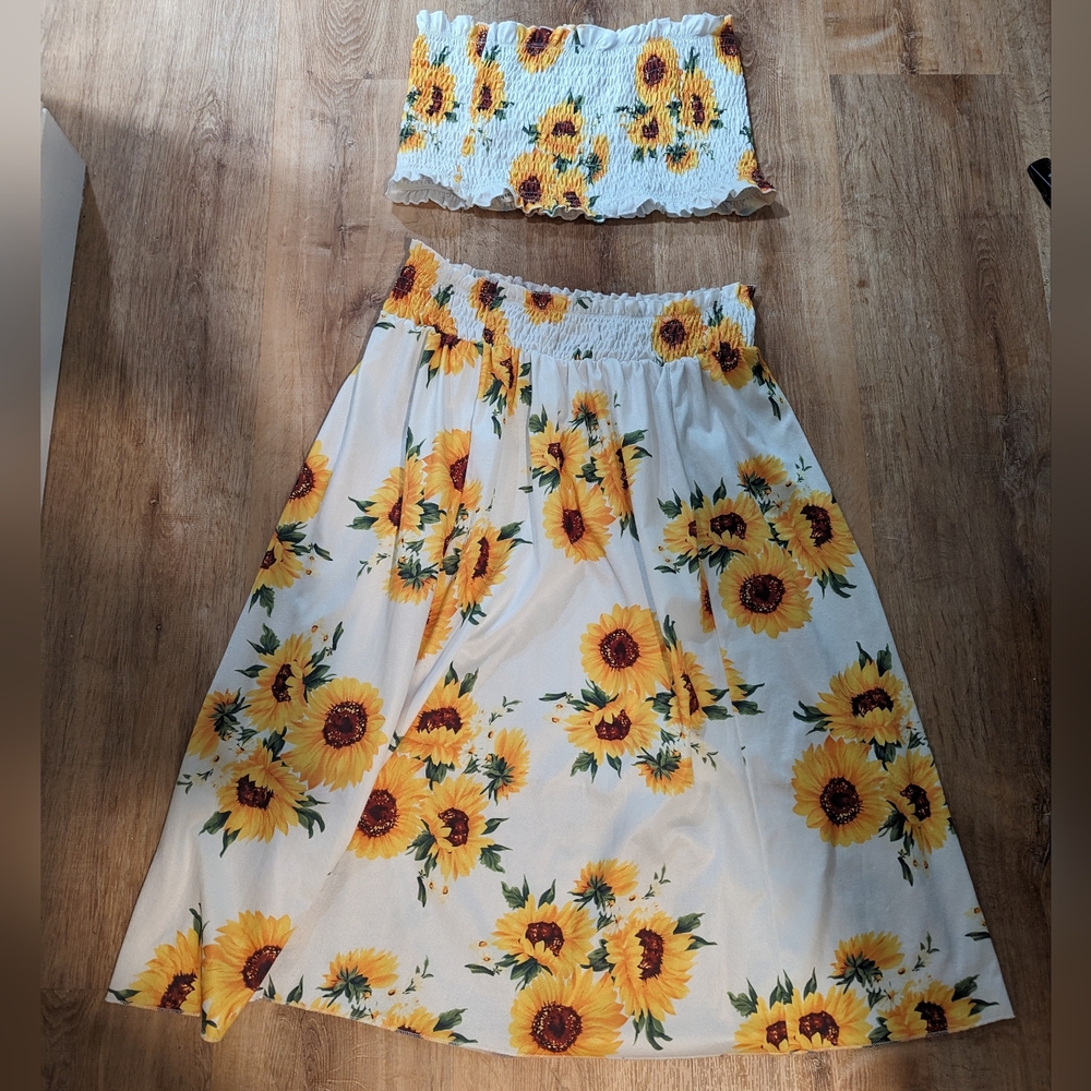 Two Piece Sunflower Skirt Set